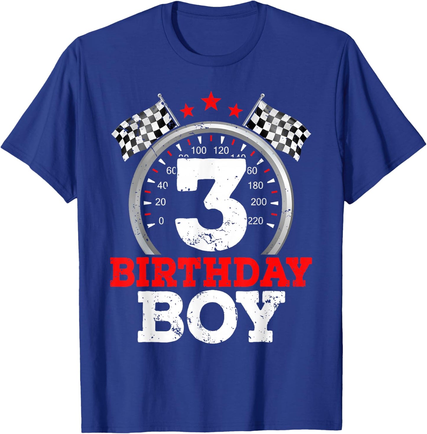 Number 3 Racing Car Funny 3rd Birthday Boy Checkered Flag T-Shirt - T-Shirt | Royal