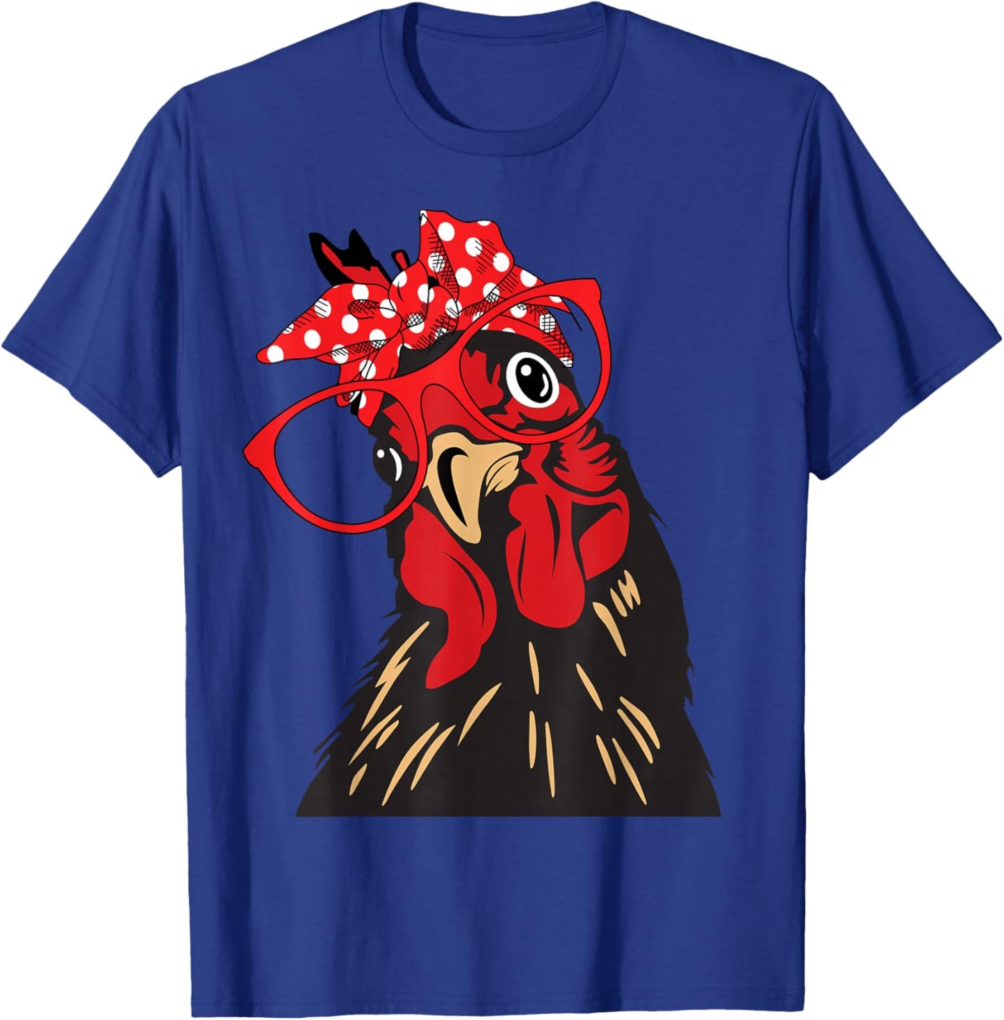 cute Women Girl Chicken With Bandana Headband and Glasses T-Shirt - T-Shirt | Royal