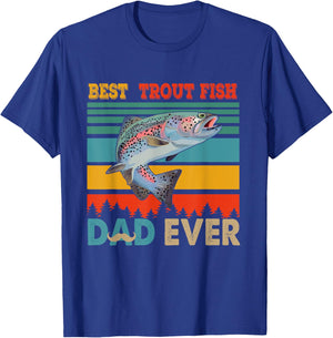 Vintage Retro Best Trout Fish Dad Ever Funny Dad Fisherman T-Shirt - T-Shirt | Royal