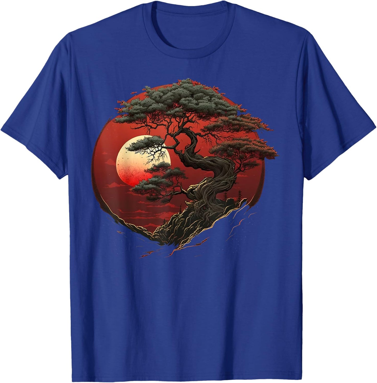 Red Japanese Bonsai sun on Bonsai Tree T-Shirt - T-Shirt | Royal