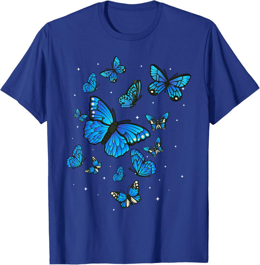 Blue Butterflies Insects Collector Nature Lover Botanist Art T-Shirt - T-Shirt | Royal