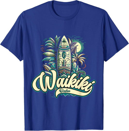 Waikiki Beach Polynesian Hawaii Surf Design T-Shirt - T-Shirt | Royal