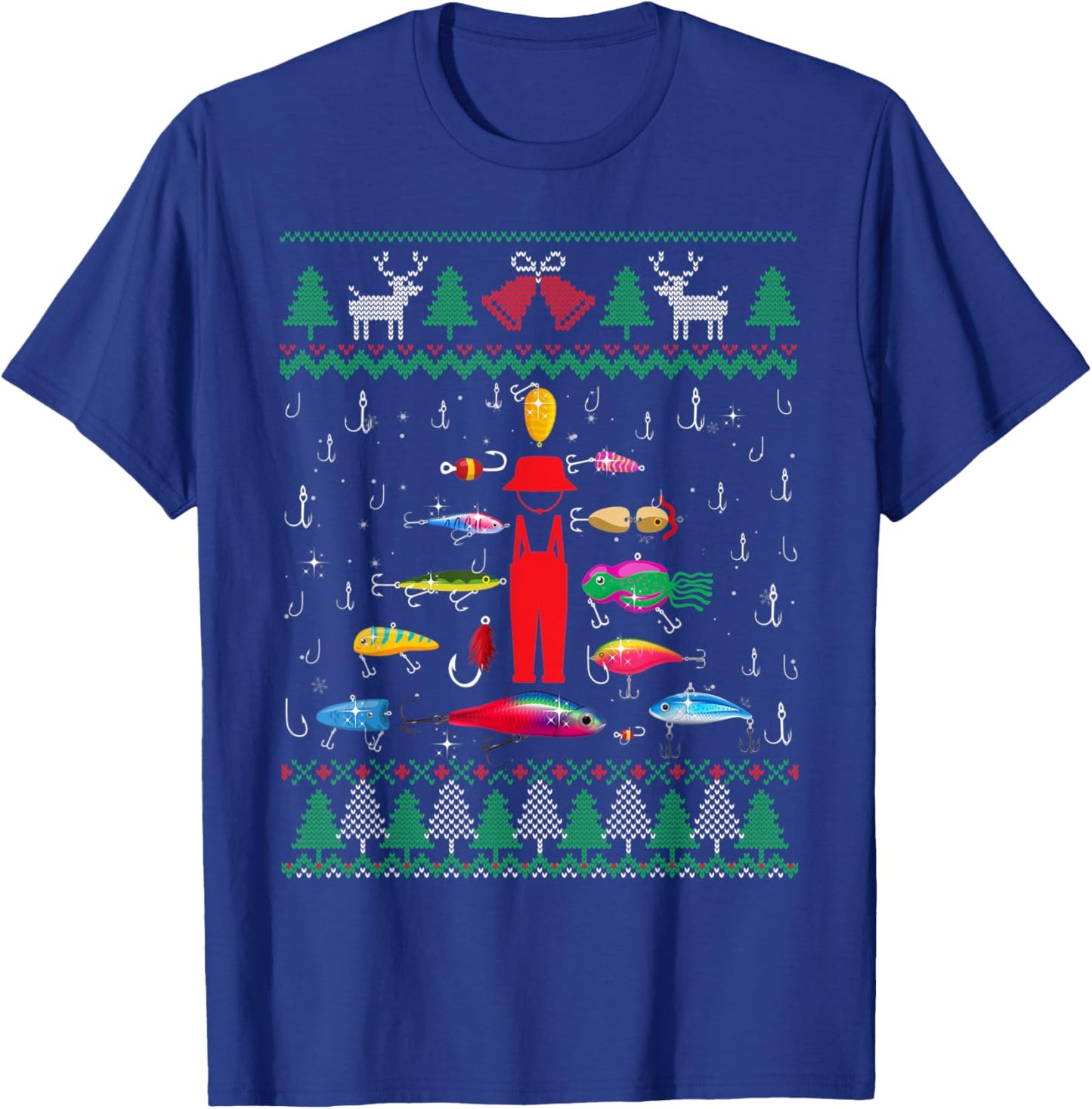 Fishing Lures Christmas Tree Fisherman Ugly Xmas Sweater Men T-Shirt - T-Shirt | Royal