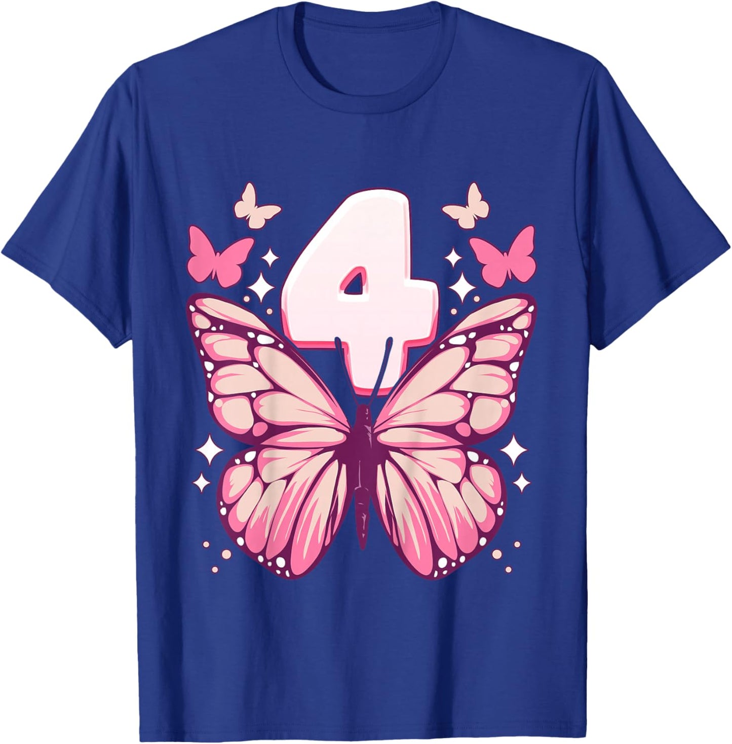 Birthday Girl 4 years, Butterflies and Number 4 T-Shirt - T-Shirt | Royal