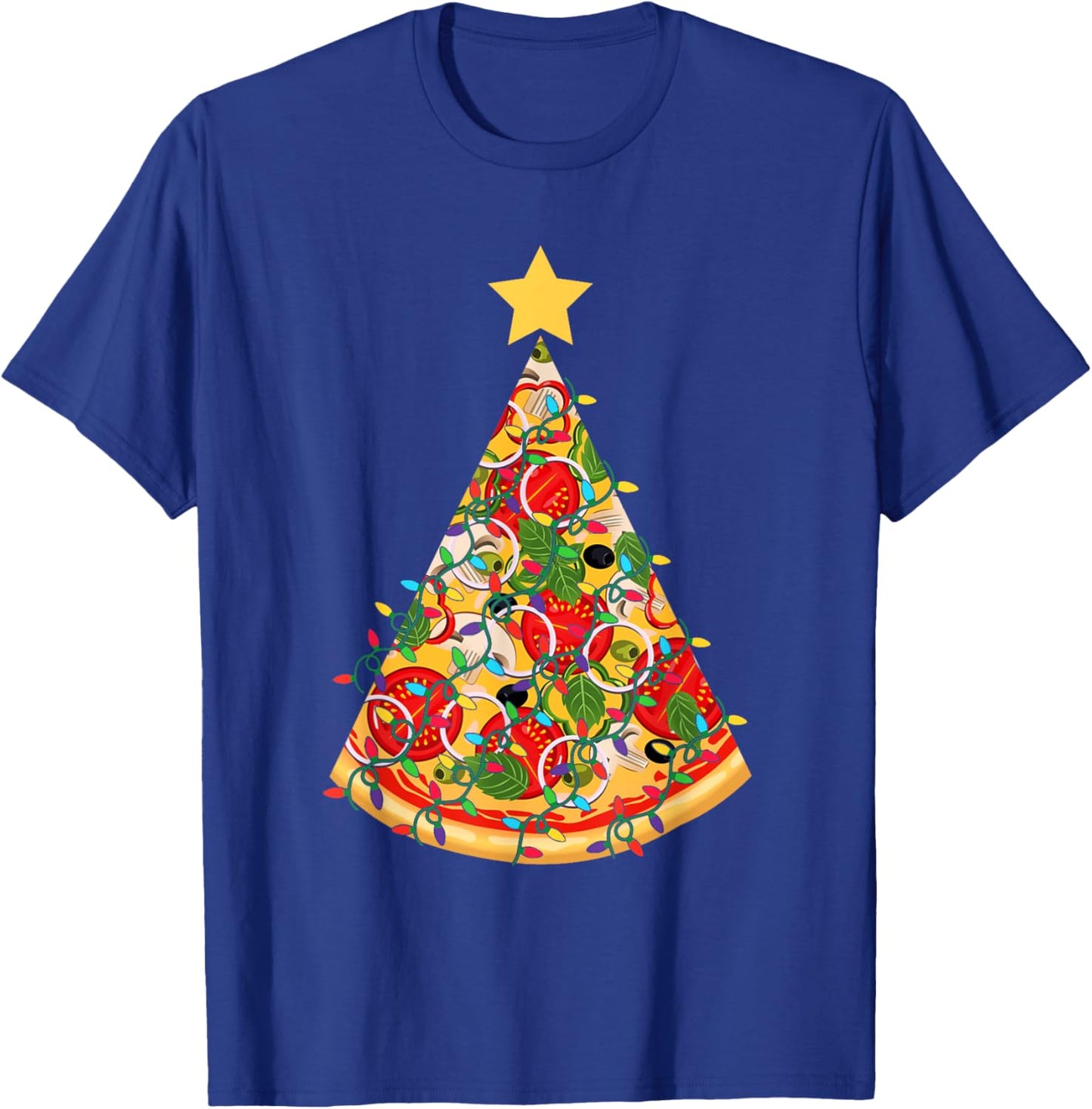 Pizza Christmas Tree Lights Xmas Funny Crustmas Pepperoni T-Shirt - T-Shirt | Royal