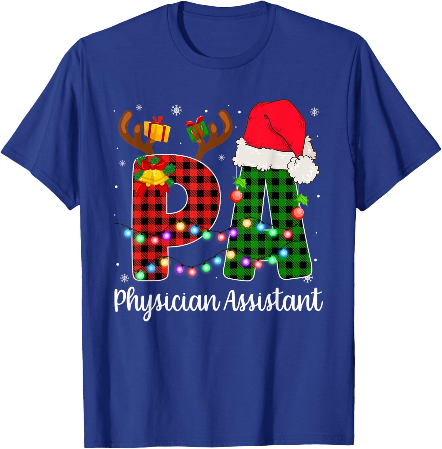 Physician Assistant Christmas Lights Red Plaid PA Nurse CNA T-Shirt - T-Shirt | Royal