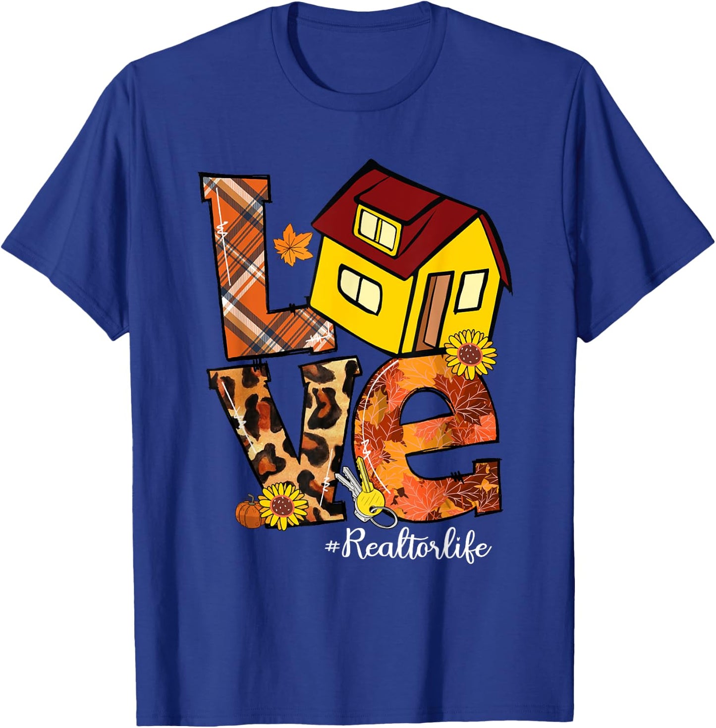 LOVE Pumpkin Leopard Realtor Life Fall Thanksgiving T-Shirt - T-Shirt | Royal