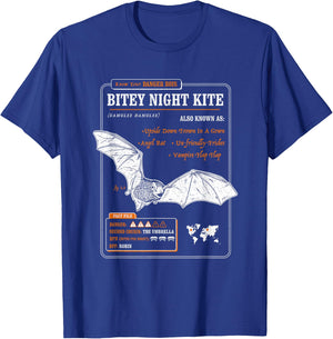Funny Bat Fact File - Bitey Night Kite T-Shirt - T-Shirt | Royal