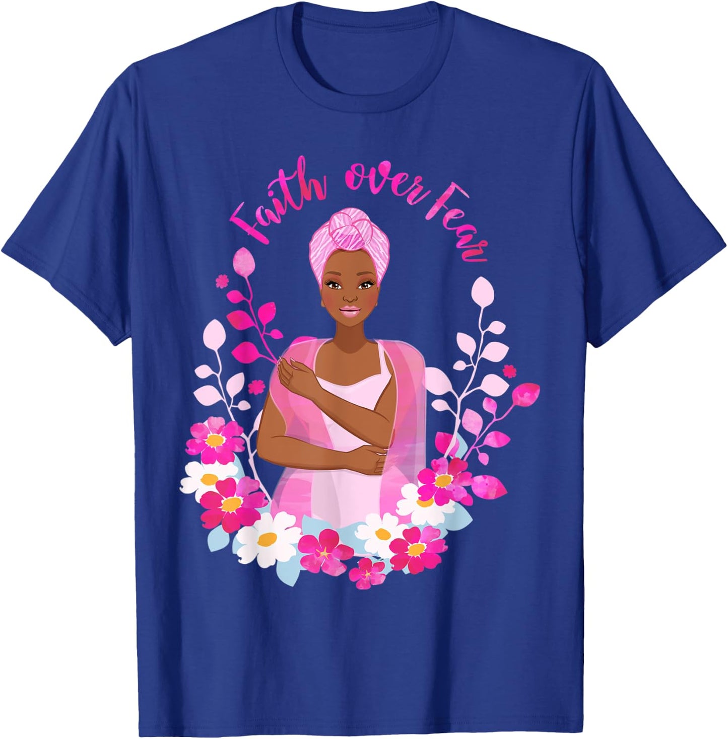 Faith Over Fear Breast Cancer Awareness African American T-Shirt - T-Shirt | Royal