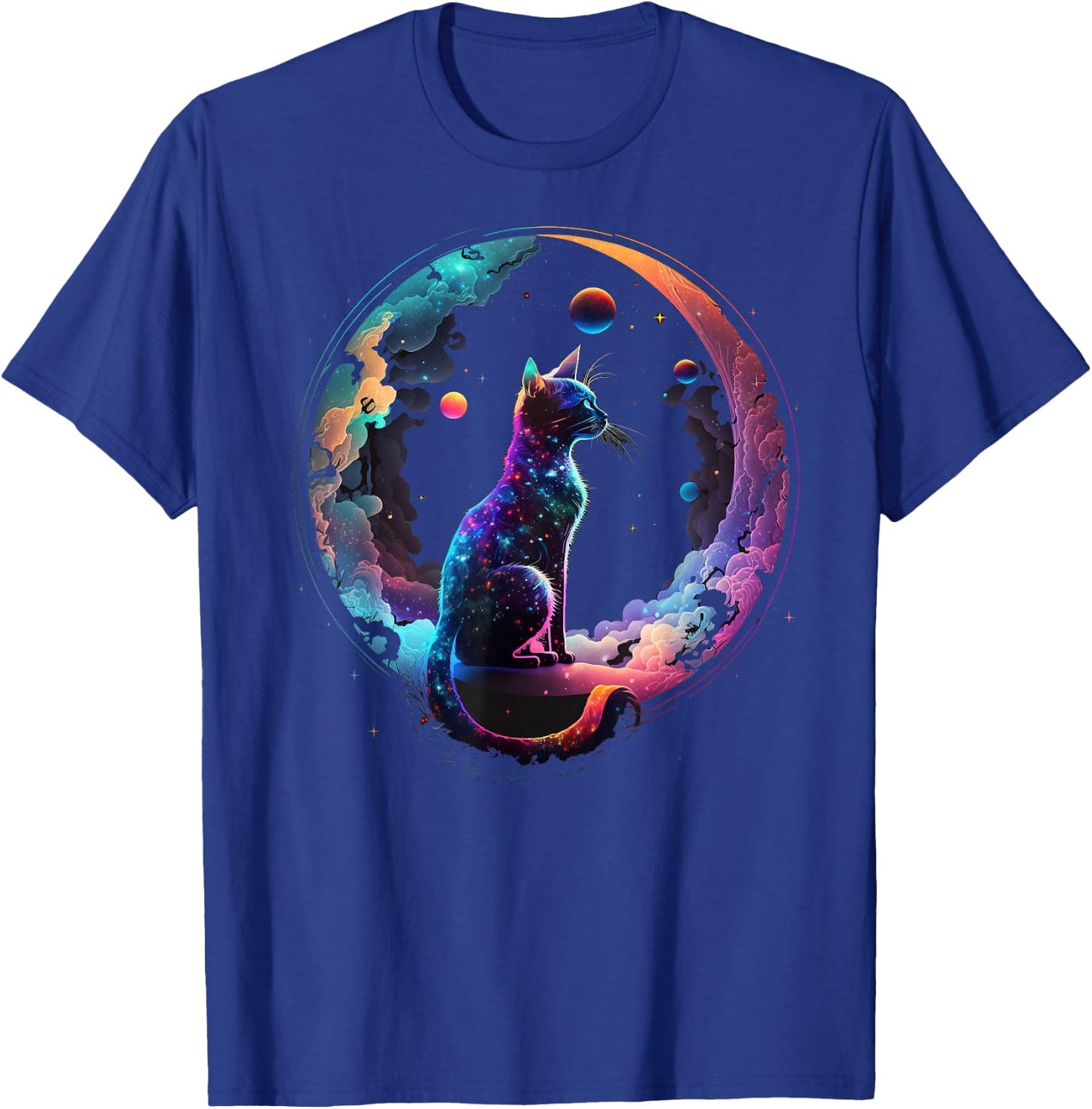 Cosmic Cat Cool Colorful Crescent Moon and Clouds Kitten T-Shirt - T-Shirt | Royal