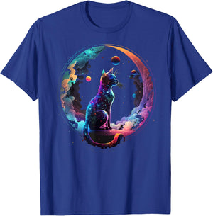 Cosmic Cat Cool Colorful Crescent Moon and Clouds Kitten T-Shirt - T-Shirt | Royal