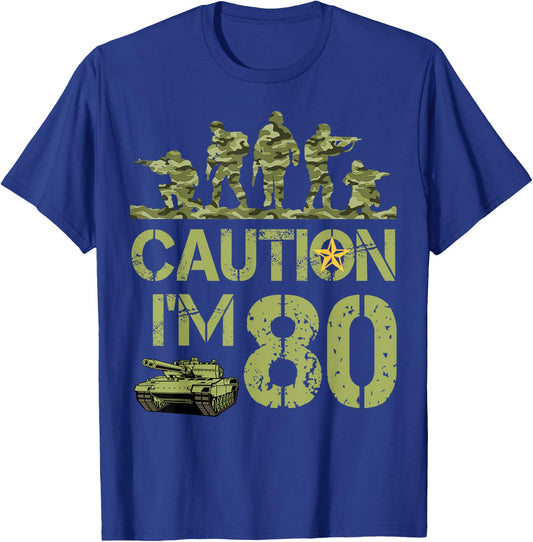 80th Birthday Military I'm 80 Year Old Camo 80 Birthday T-Shirt - T-Shirt | Royal