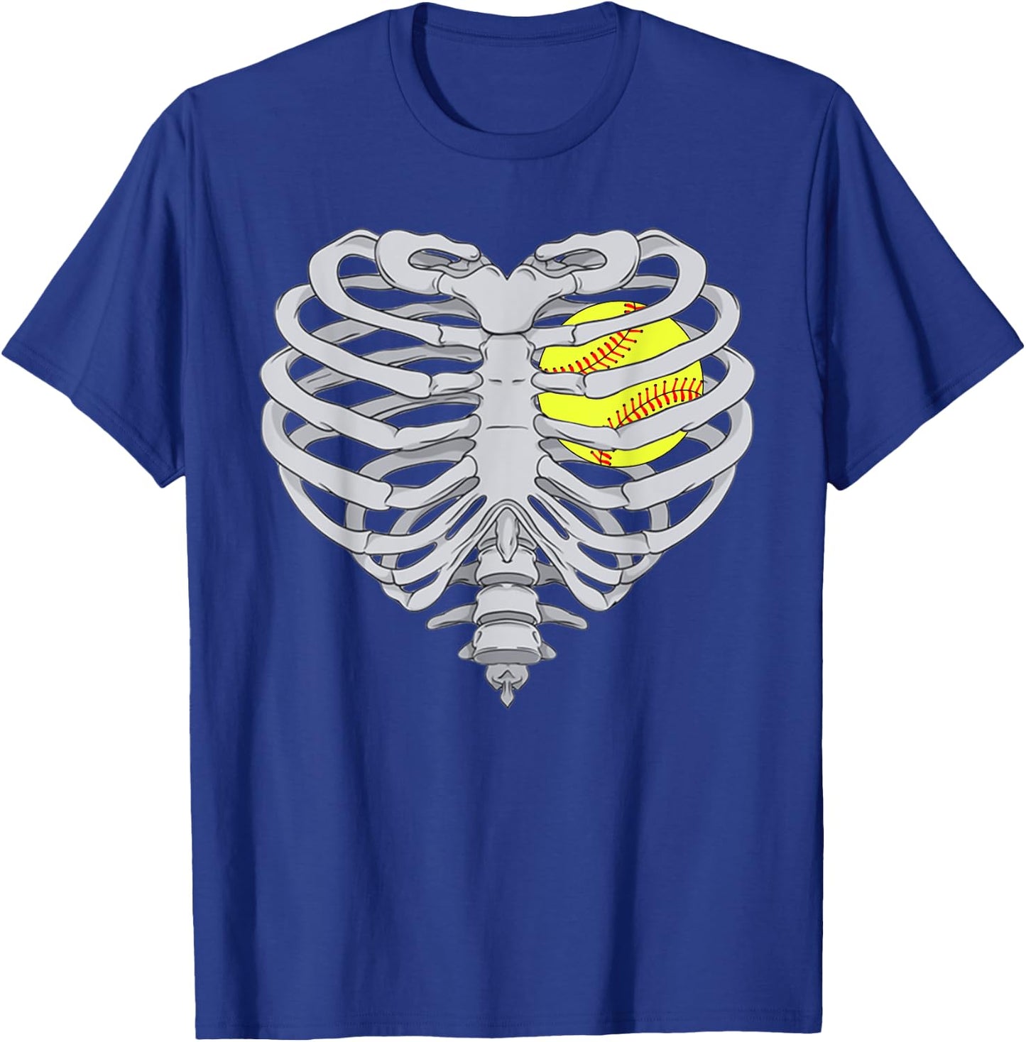 Softball Heart Skeleton RibCage Halloween Love Softball T-Shirt - T-Shirt | Royal
