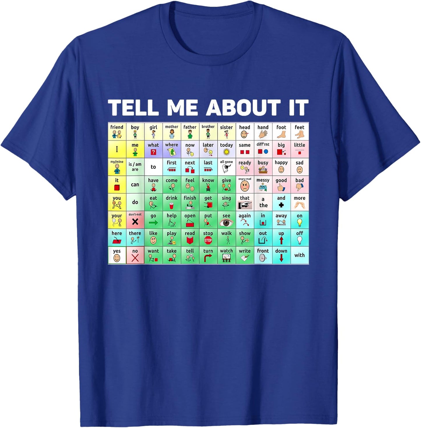 Tell Me About It Speech Language Pathology AAC Sped Teacher T-Shirt - T-Shirt | Royal
