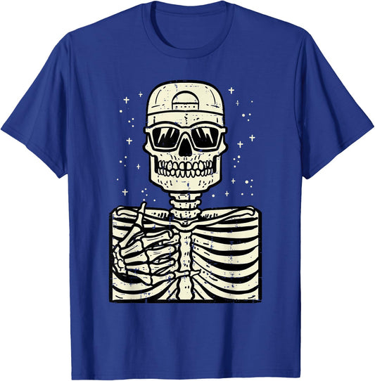 Rocker Skeleton Rock Cool Goth Halloween Men Boys Kids Teen T-Shirt - T-Shirt | Royal