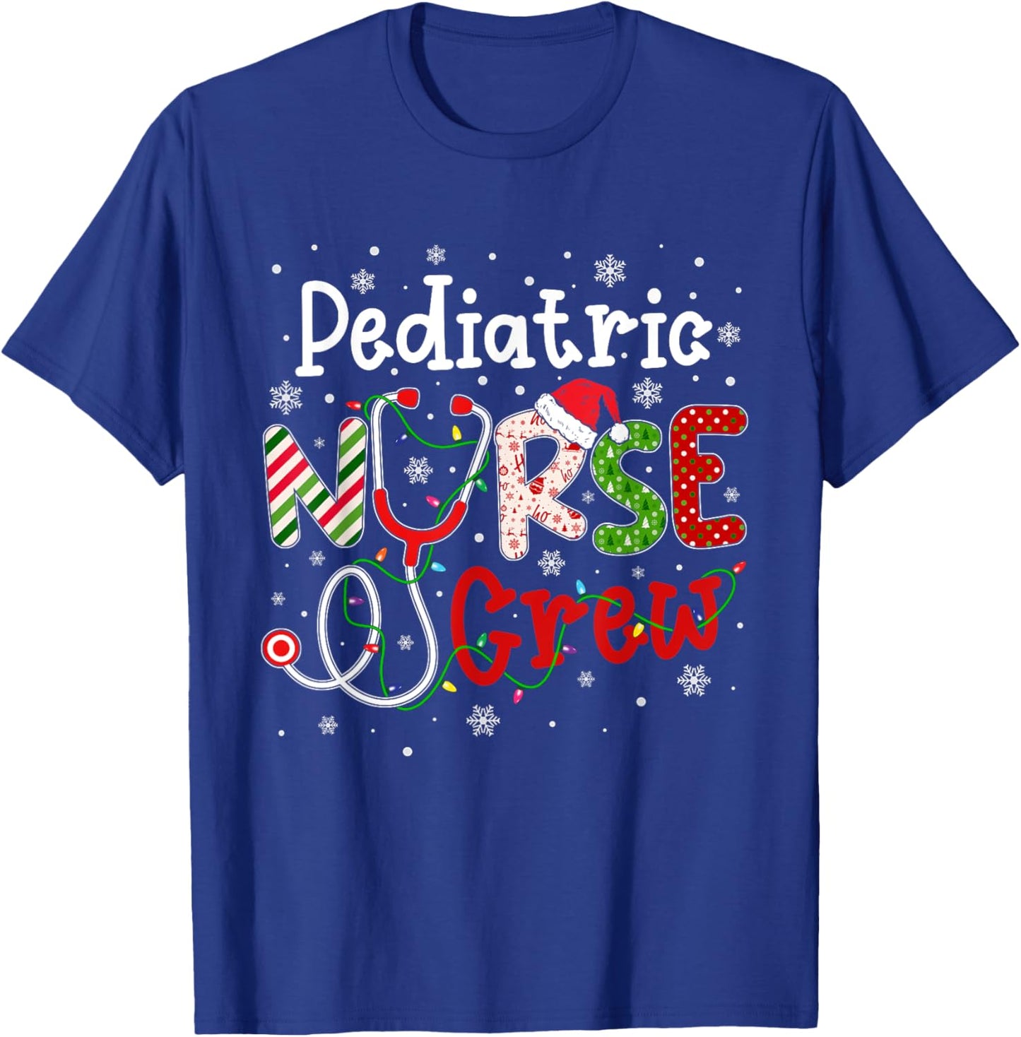 Pediatric Christmas Nurse Crew Nursing Christmas Pattern T-Shirt - T-Shirt | Royal