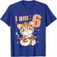 6 Years old 6 birthday outfit Boy girl Tiger T-Shirt - T-Shirt | Royal
