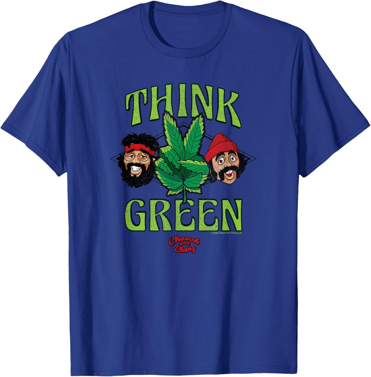Cheech & Chong Think Green Weed Plant Making Peace Sign T-Shirt - T-Shirt | Royal
