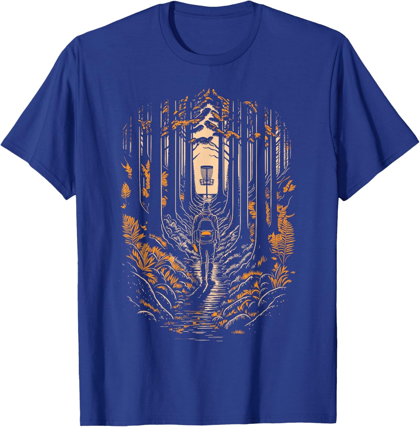 Disc Golf Forest Course Wilderness Golfer Sunset T-Shirt - T-Shirt | Royal