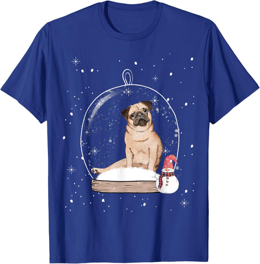 Christmas Pug Dog Snow Globe Pajama Women Kids T-Shirt - T-Shirt | Royal