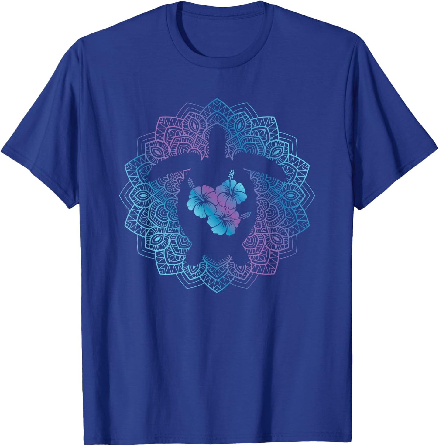 Sea Turtle Mandala Ocean Animal Tropical Hawaiian Hibiscus T-Shirt - T-Shirt | Royal