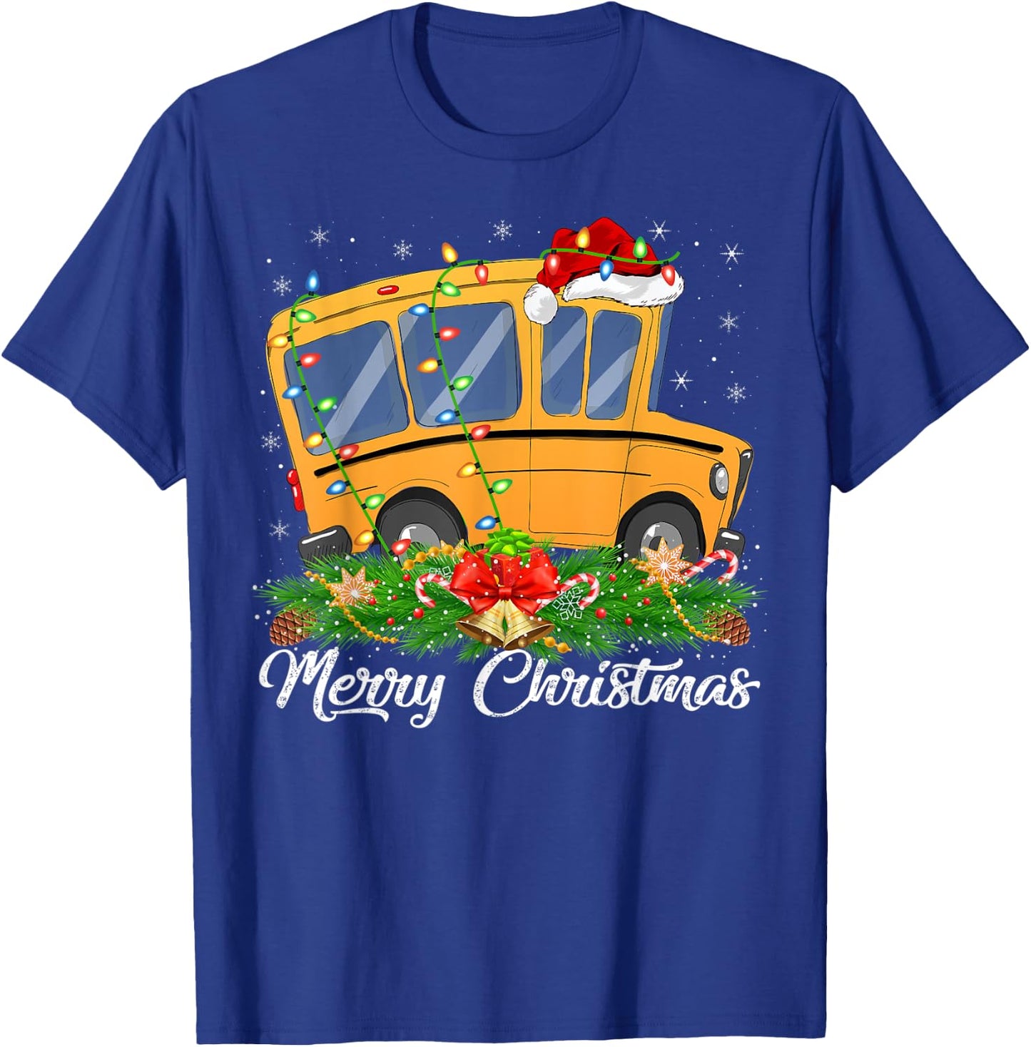 School Bus Lover Matching Santa Hat School Bus Christmas T-Shirt - T-Shirt | Royal