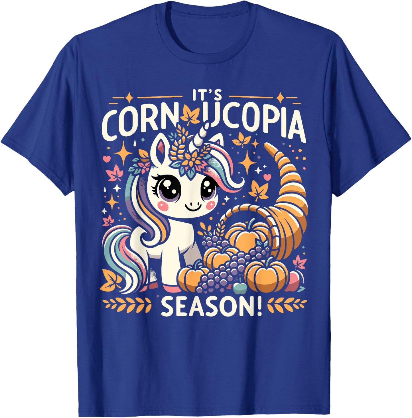 Cute Cornucopia Unicorn Thanksgiving Day Kids Men Women T-Shirt - T-Shirt | Royal
