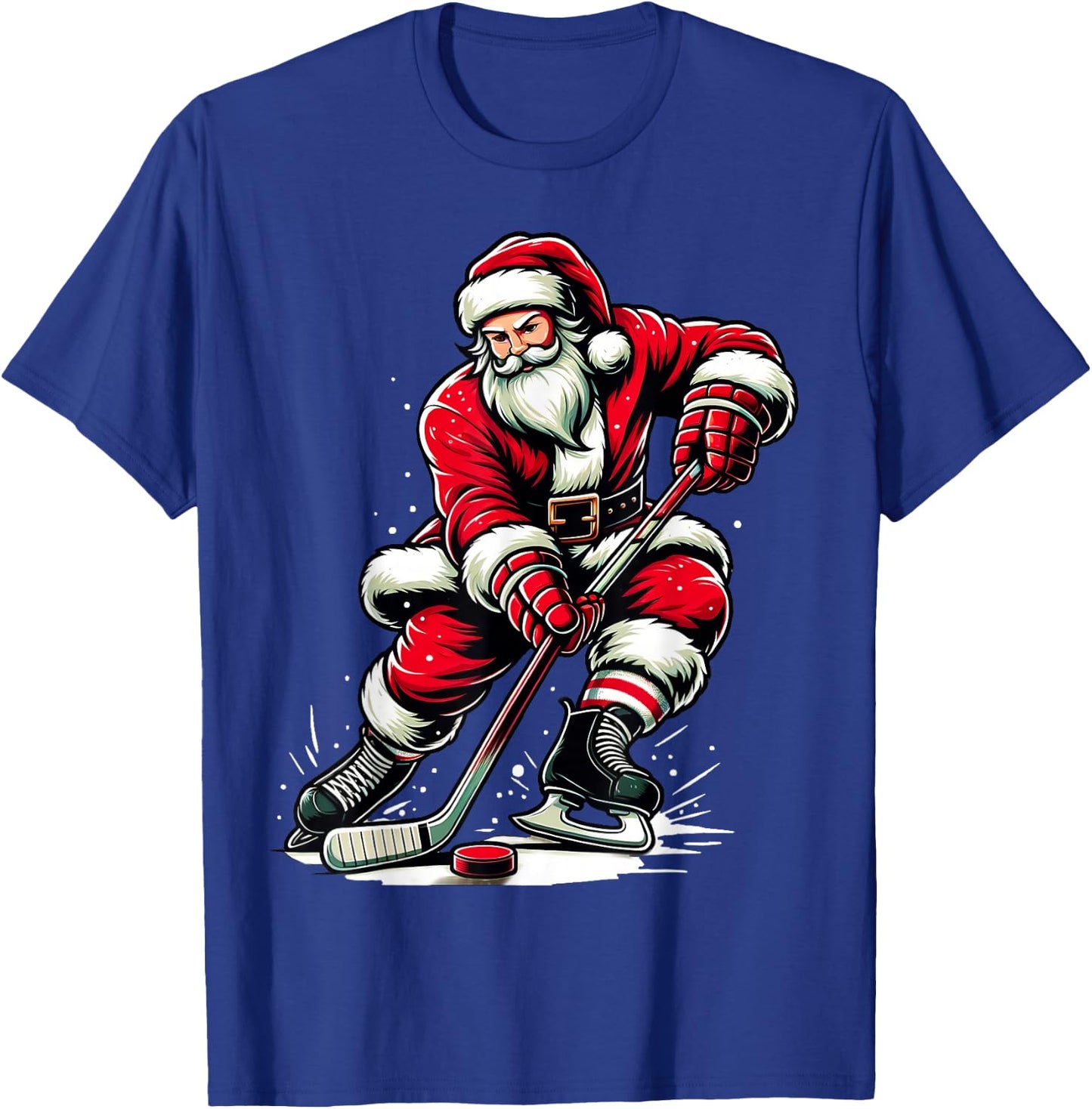 Christmas Sports Santa Plays Ice Hockey, Xmas Women Men Kids T-Shirt - T-Shirt | Royal