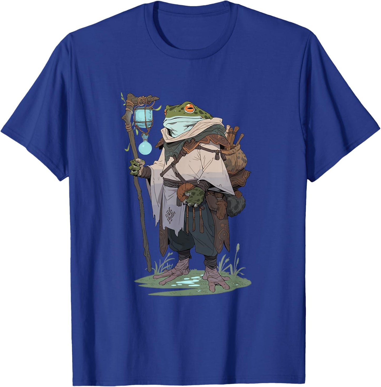 Fantasy Frog Druid hiking in the nature T-Shirt - T-Shirt | Royal