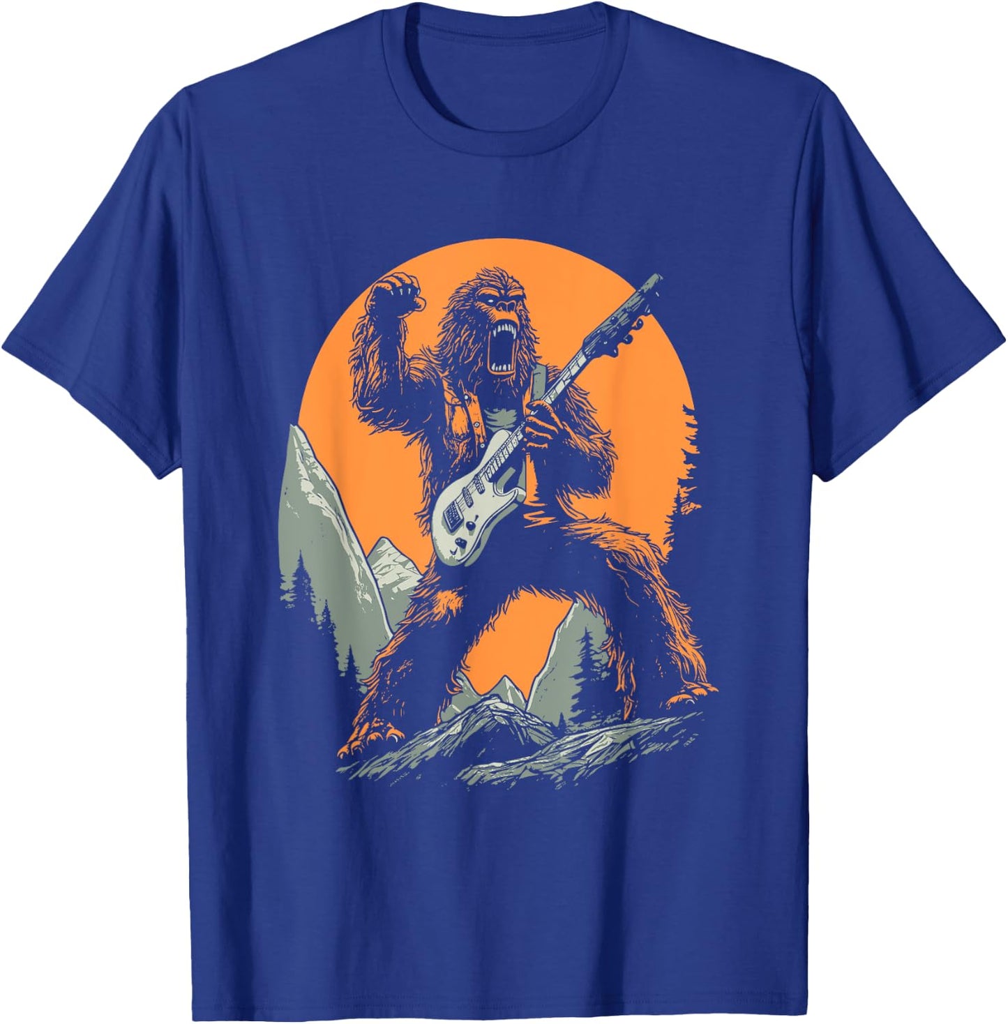 Bigfoot Playing Electric Guitar Funny Sasquatch Rocker T-Shirt - T-Shirt | Royal