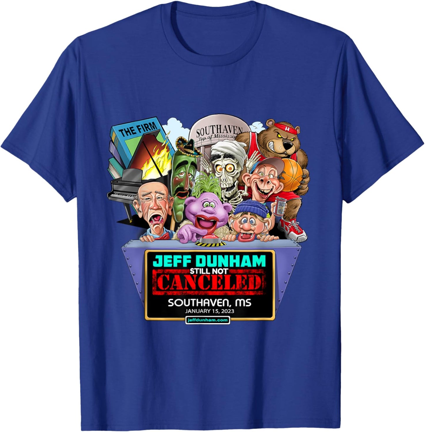 Jeff Dunham Southaven, MS (2023) T-Shirt - T-Shirt | Royal