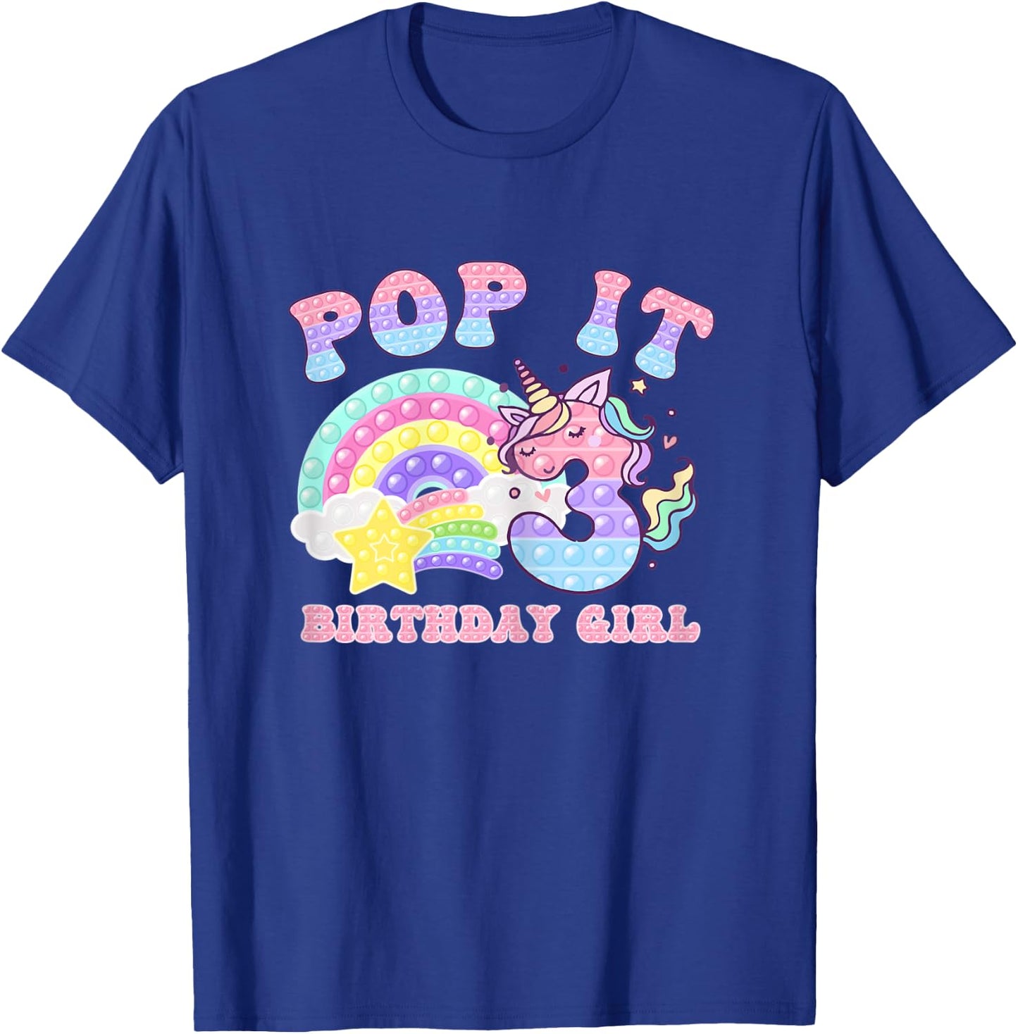 Let's Pop-it I'm turning 3 Colorful 3rd Birthday Girl T-Shirt - T-Shirt | Royal