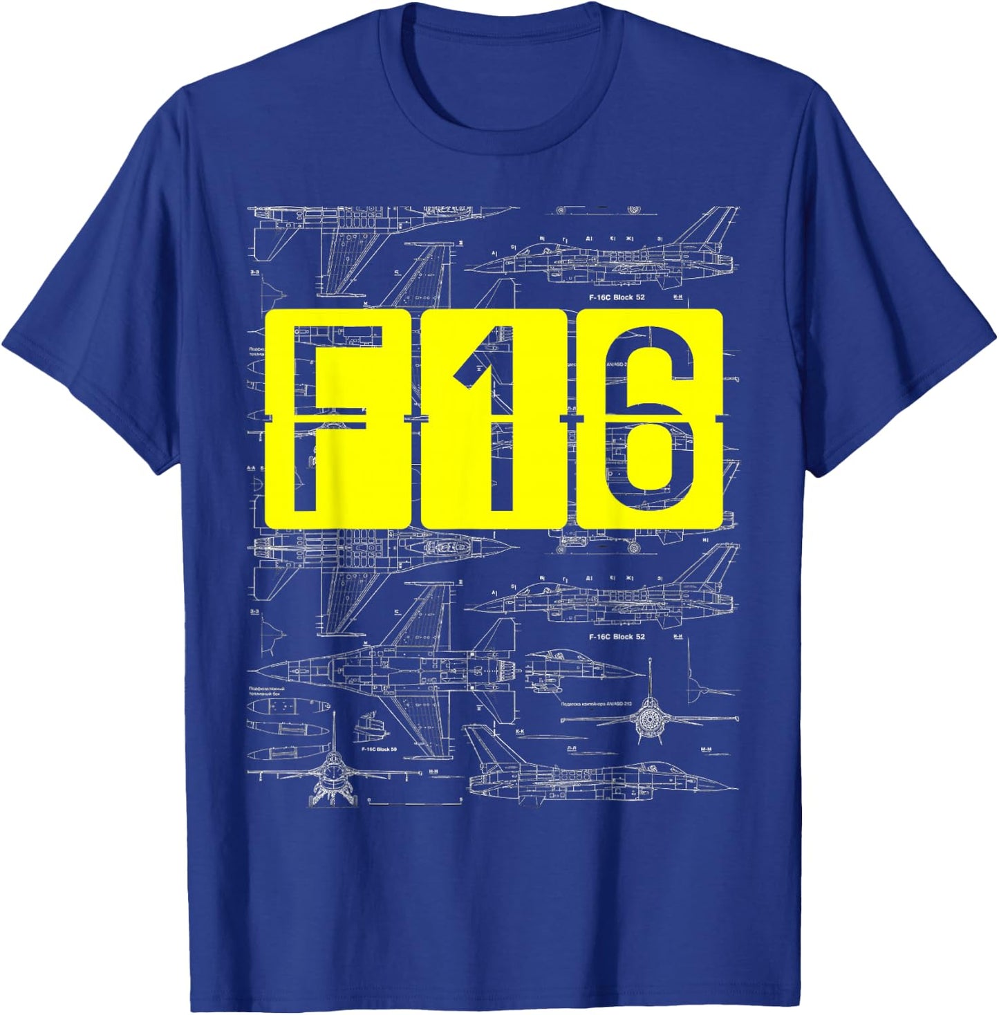 F16 Jet Aircraft Fighter Jet Blueprint Design T-Shirt - T-Shirt | Royal