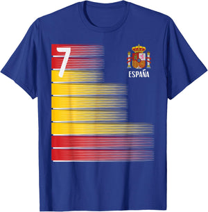 Spain Number 7 Espana Spanish Soccer Fan Men Women Kids Boys T-Shirt - T-Shirt | Royal