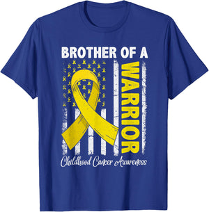 Brother Of A Warrior Childhood Cancer Awareness USA Flag T-Shirt - T-Shirt | Royal