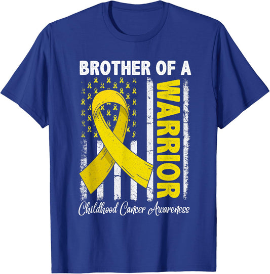 Brother Of A Warrior Childhood Cancer Awareness USA Flag T-Shirt - T-Shirt | Royal