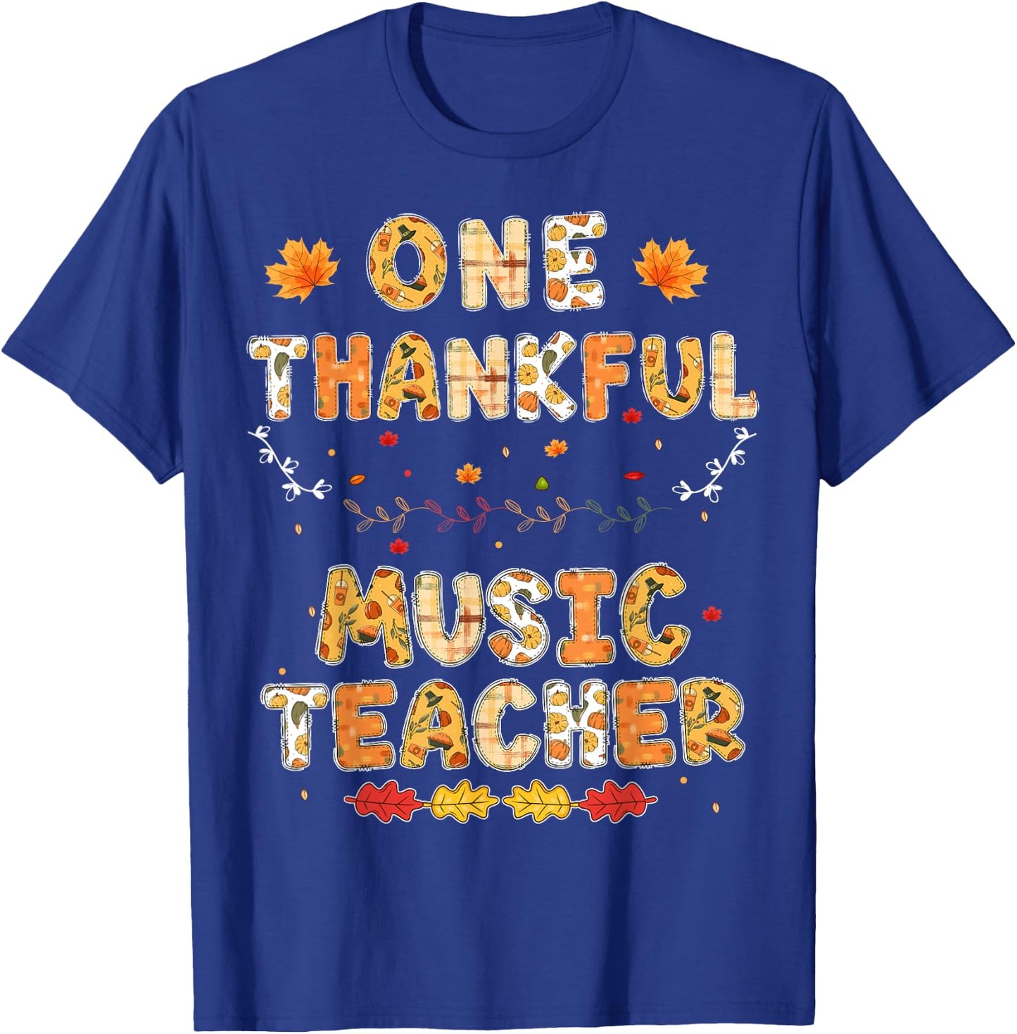 Rainbow Leopard One Thankful Music Teacher Thanksgiving T-Shirt - T-Shirt | Royal