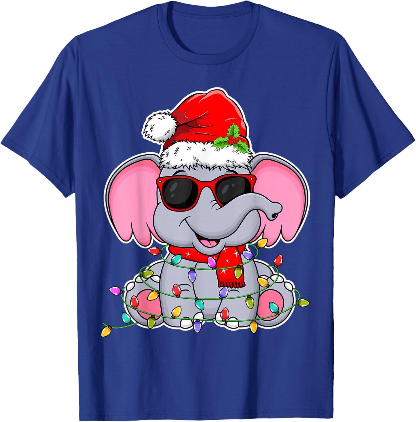 Elephant Wearing Glasses Santa Hat Elephant Lover Christmas T-Shirt - T-Shirt | Royal