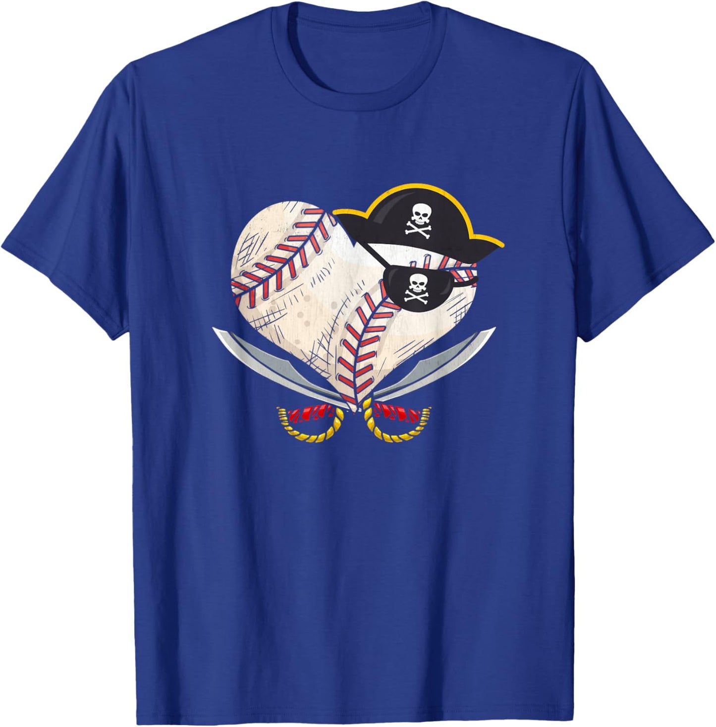The Vintage Pirate Baseball Heart Ball With Skull Hat Sport T-Shirt - T-Shirt | Royal