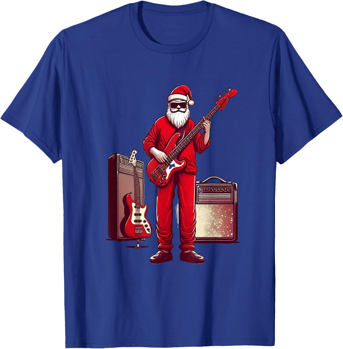 Santa Playing Guitar Bass Christmas Pajama Musician Bassist T-Shirt - T-Shirt | Royal