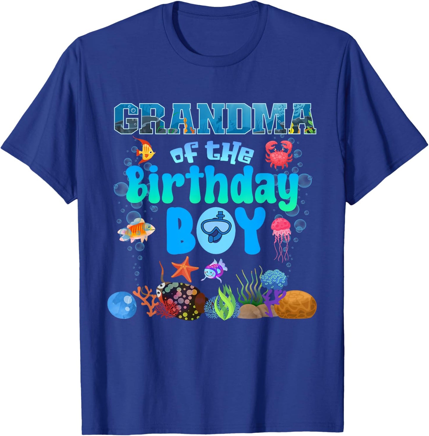 Grandma Of The Birthday Boy Aquarium Sea Animals Matching T-Shirt - T-Shirt | Royal