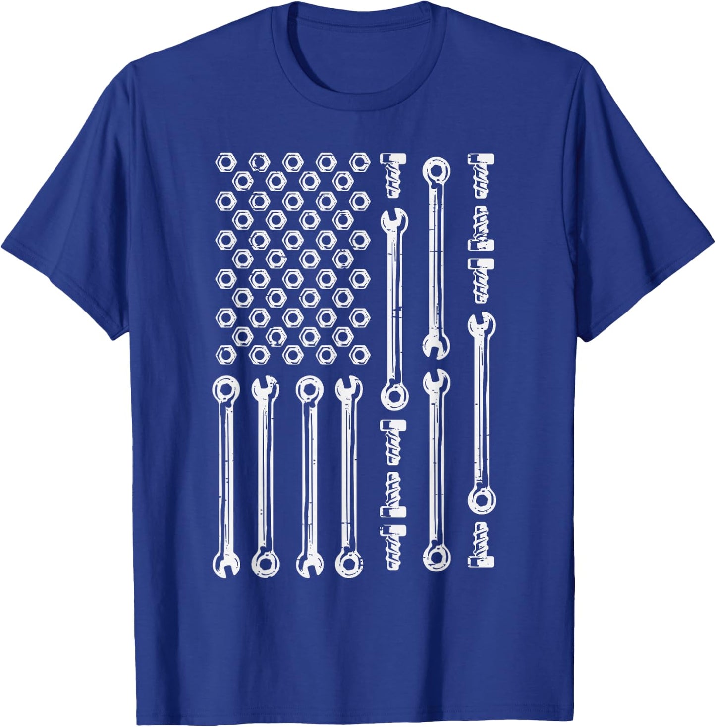 USA Flag Wrenches Car Auto Mechanic Garage Patriotic Men Dad T-Shirt - T-Shirt | Royal
