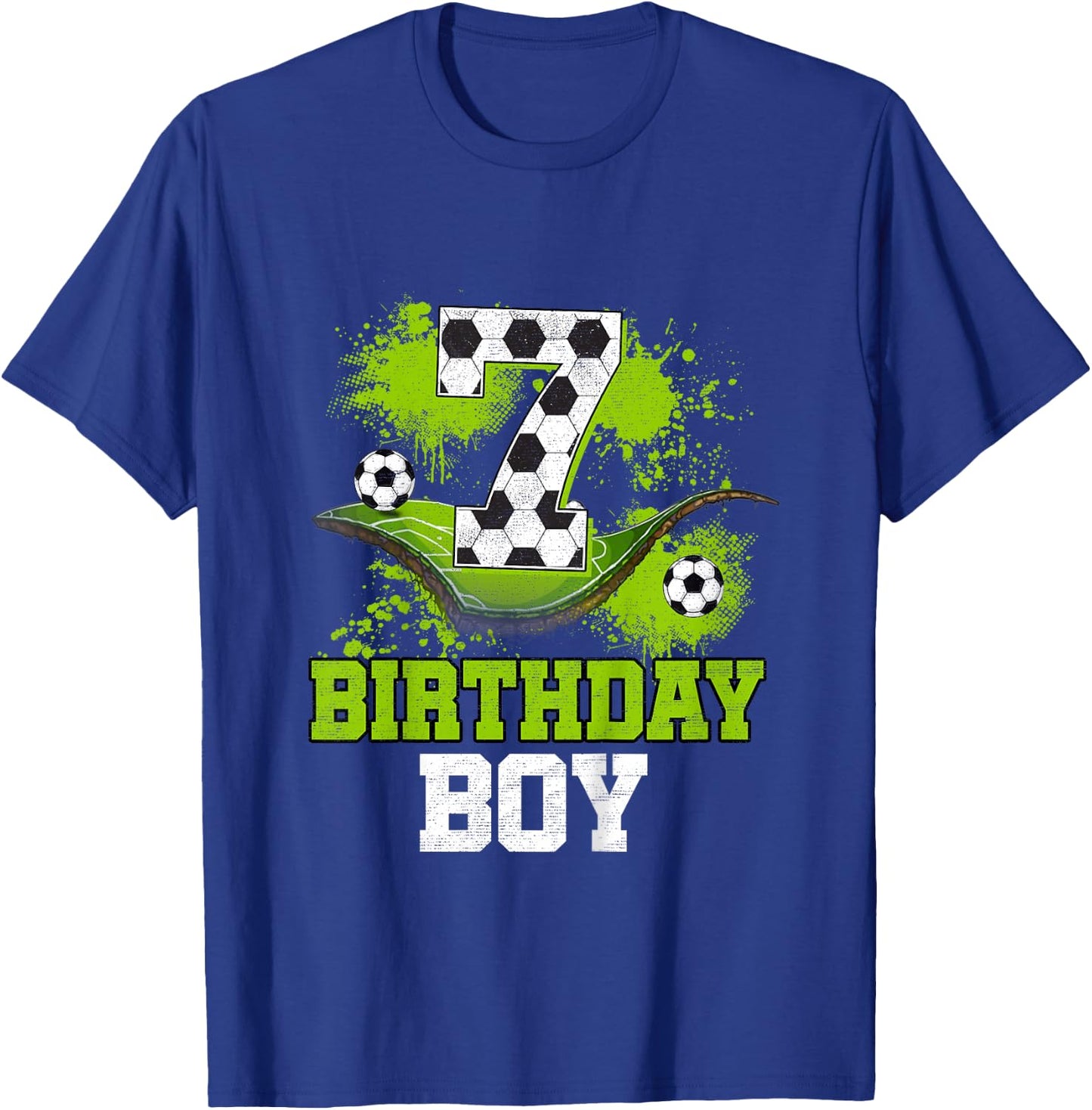 Kids 7th Birthday Boy Kids Soccer Birthday Decorations T-Shirt - T-Shirt | Royal