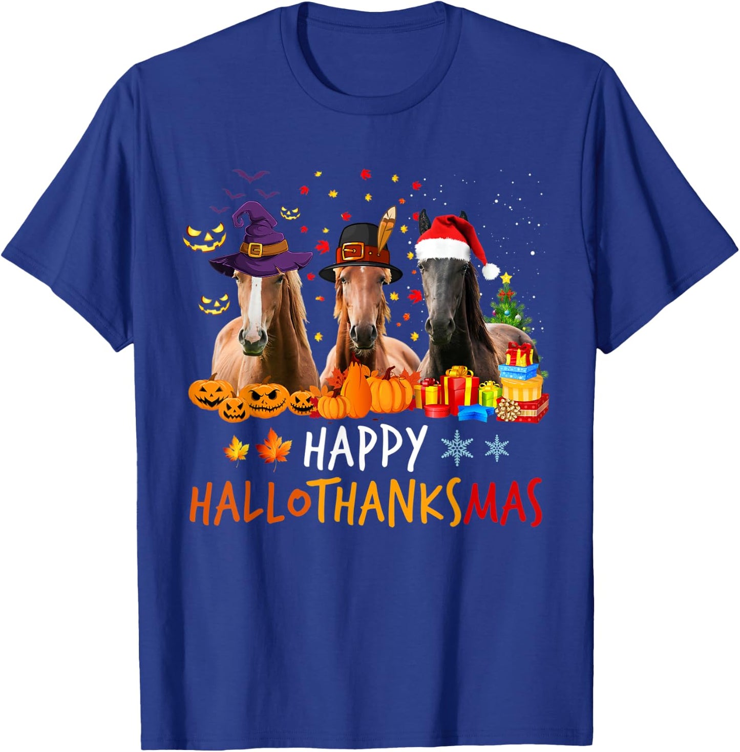 Horse Halloween Happy HalloThanksMas Thanksgiving Horses T-Shirt - T-Shirt | Royal