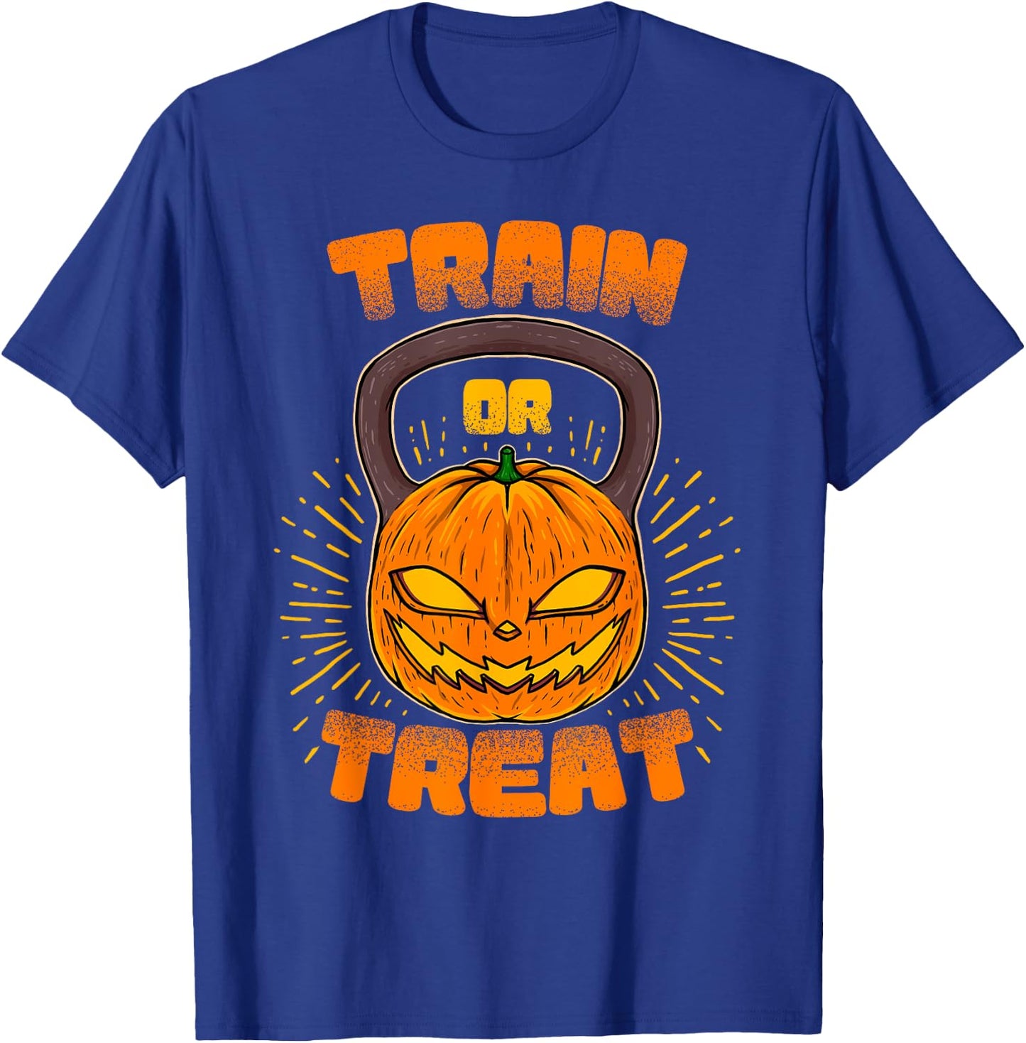 Train or Treat Pumpkin Kettlebell Gym Workout Halloween T-Shirt - T-Shirt | Royal