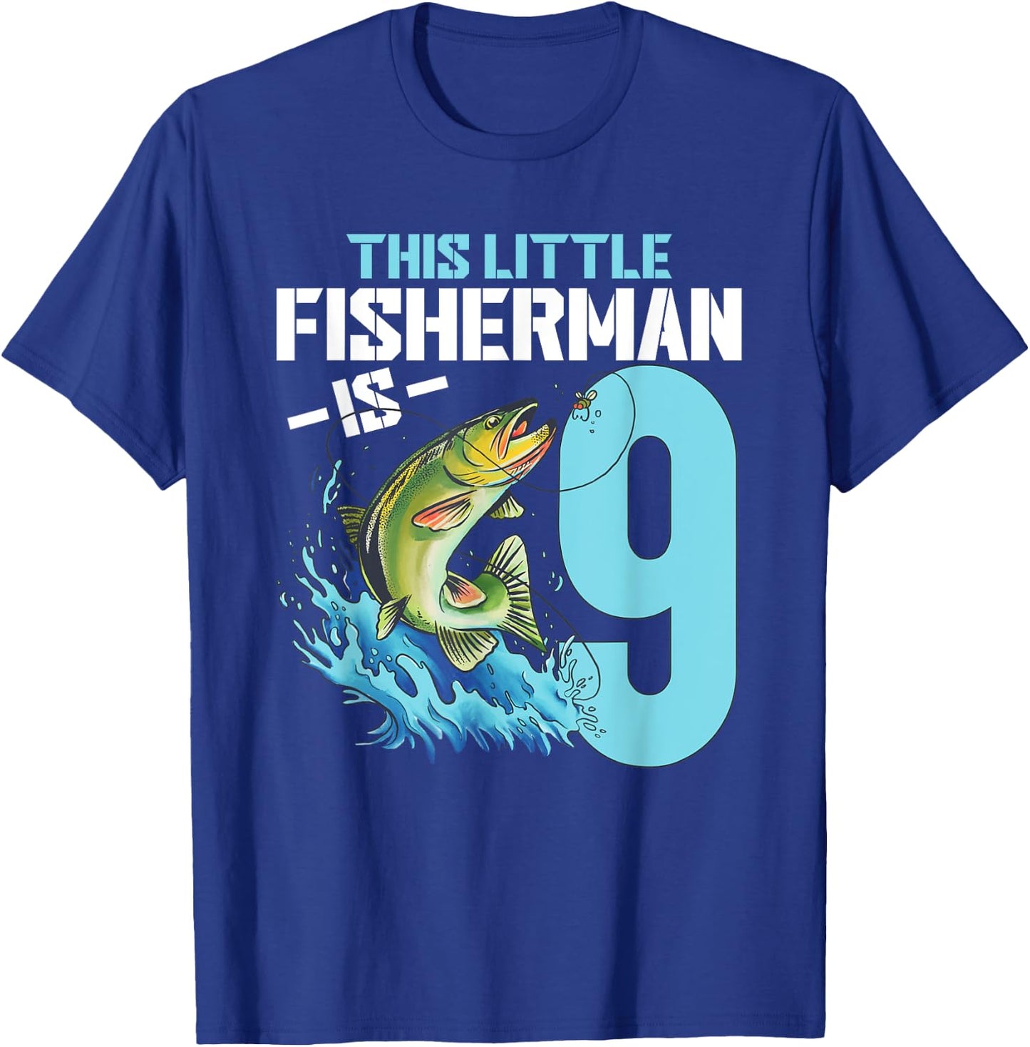 Boys Fishing Birthday Shirt 9 Year Old Boy Fisherman Kids T-Shirt - T-Shirt | Royal
