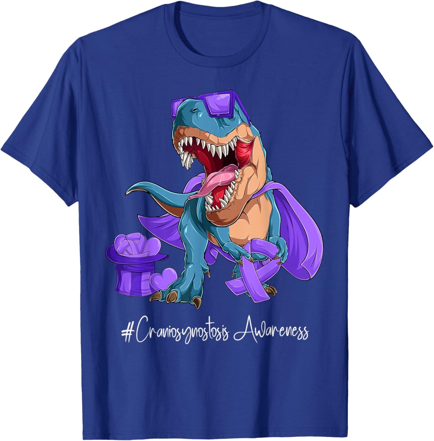 Craniosynostosis Awareness Month Purple Ribbon Trex T-Shirt - T-Shirt | Royal
