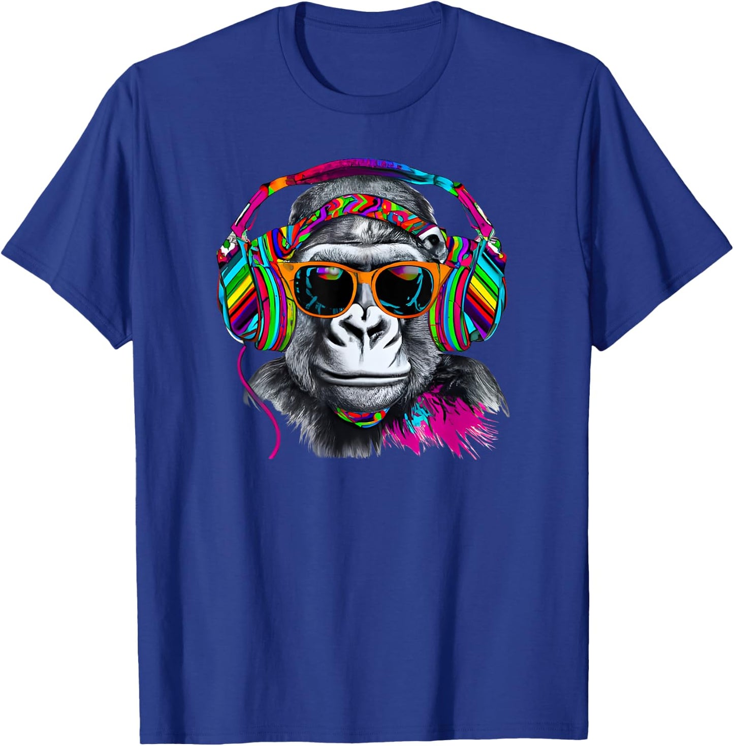 Rainbow Monkey Chimp With Sunglasses And Headphones T-Shirt - T-Shirt | Royal