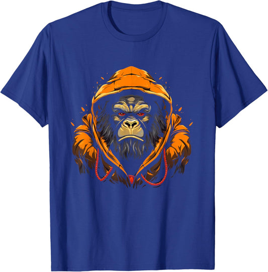 Gorilla Wearing Ape Wildlife Artwork Monkey Graphic T-Shirt - T-Shirt | Royal