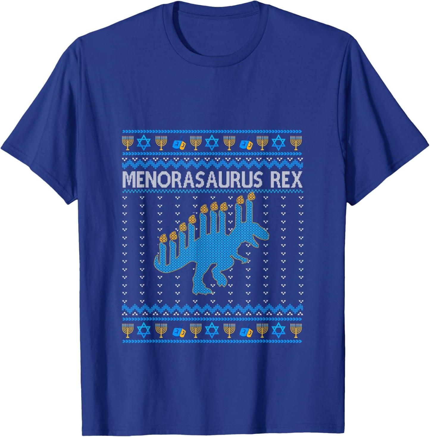Menorasaurus Rex Trex Menorah Ugly Hanukkah Funny christ T-Shirt - T-Shirt | Royal